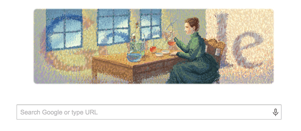 Google doodles for Marie Curie
